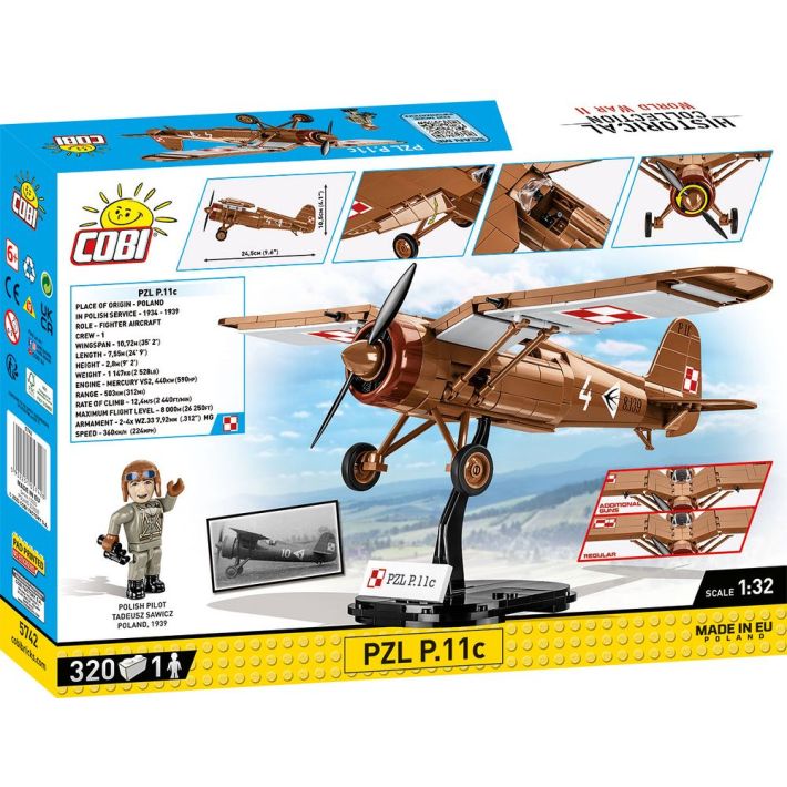 COBI WWII PZL P.11c Plane Building Set - 320 Piece Historical Collection